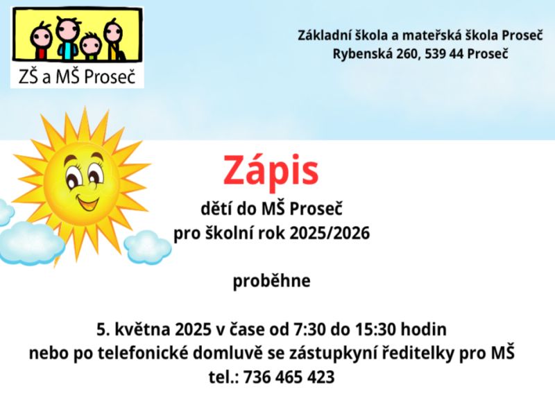 Zápis dětí do MŠ pro školní rok 2025/2026
